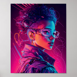 Mooi portret van Cyber Girl Synthwave Cool Women Poster