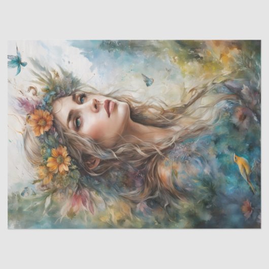 Mooi Portret Vrouw Decoupage Meubels Tissuepapier (Voorkant)