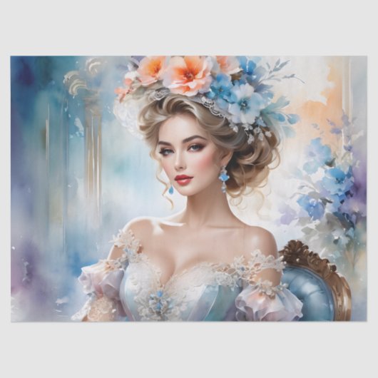 Mooi Portret Vrouw Decoupage Meubels Tissuepapier (Voorkant)