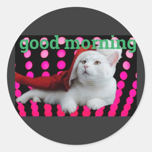 Mooi poster ontwerp Good Morning Cat Ronde Sticker (Voorkant)