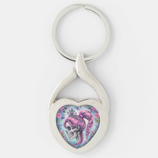 Mooi Princess Schedel Metalen Sleutelhanger (Voorkant)