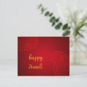 Mooi Red Paisley Floral Design Happy Diwali Briefkaart (Staand voorkant)