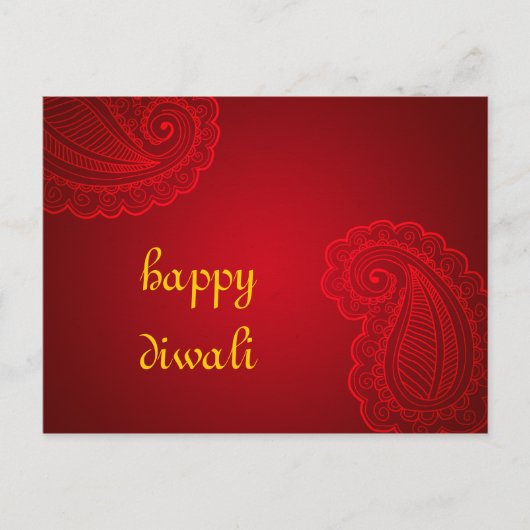 Mooi Red Paisley Floral Design Happy Diwali Briefkaart (Voorkant)