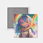 Mooi Regenboog Anime Meisje Magneet (Voorkant / Achterkant)