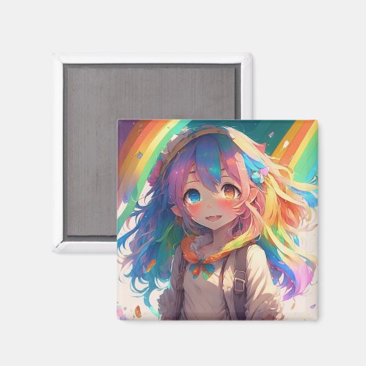 Mooi Regenboog Anime Meisje Magneet (Voorkant / Achterkant)