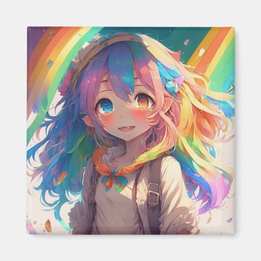 Mooi Regenboog Anime Meisje Magneet (Voorkant)
