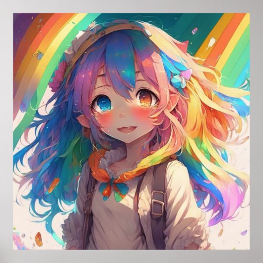Mooi Regenboog Anime Meisje Poster (Voorkant)