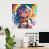Mooi Regenboog Anime Meisje Poster (Thuiskantoor)