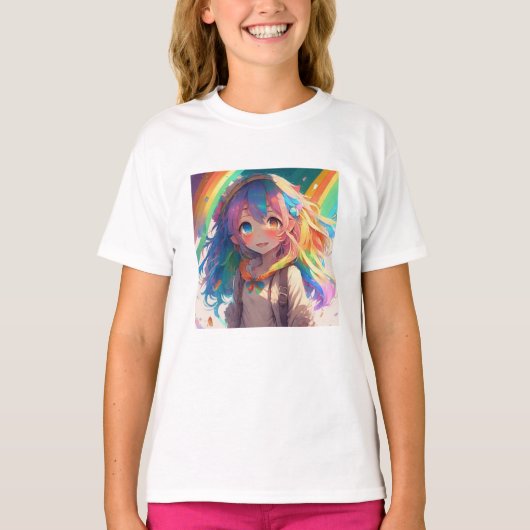 Mooi Regenboog Anime Meisje T-shirt (Voorkant)