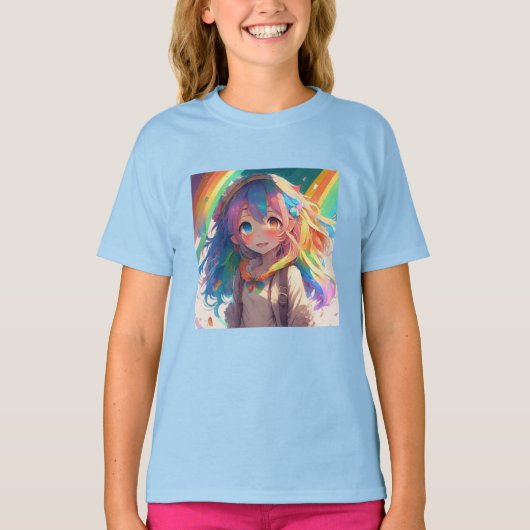 Mooi Regenboog Anime Meisje T-shirt (Voorkant)