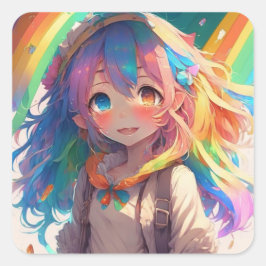 Mooi Regenboog Anime Meisje Vierkante Sticker