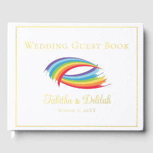 Mooi Regenboog Bruiloft Gouden Folie Script Gastenboek