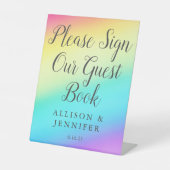 Mooi regenboog-huwelijk verloop gastboek reclamebord met voetstuk (Voorkant)
