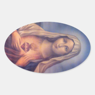 Mooi Religieus heilig hart van Maagd Mary Ovale Sticker