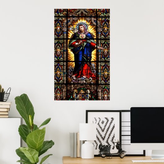 Mooi Religieus heilig hart van Maagd Mary Poster (Thuiskantoor)