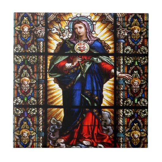 Mooi Religieus heilig hart van Maagd Mary Tegeltje (Voorkant)