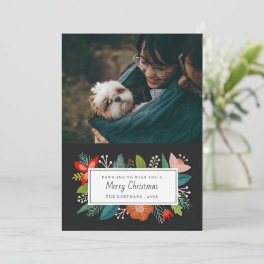 Mooi Retro Citrus & Bloem | Foto Kerstkaart (Staand voorkant)