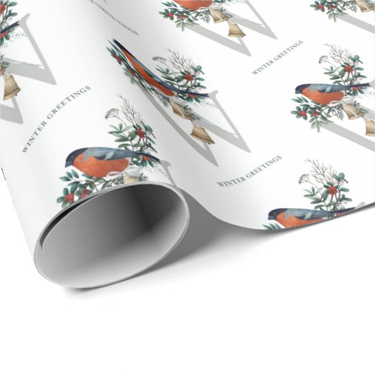 Mooi Robin, W Monogram, Winter Greeting Cadeaupapier (Rol Hoek)