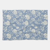 Mooi Romantisch Blauw Crème Bloemen Theedoek (Horizontaal)