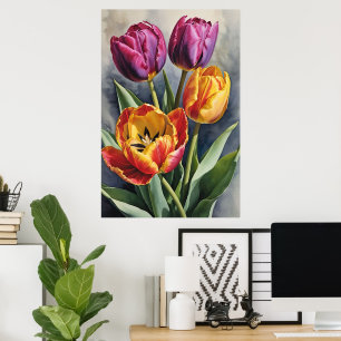 Mooi romantisch tulpenveld poster