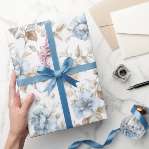 Mooi Romantische Blauwe Bloemen Bruiloft Cadeaupapier