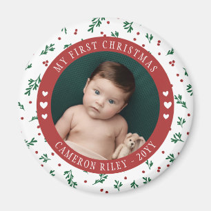 Mooi Rood Bespatroon Baby's Eerste Kerstmis Magneet