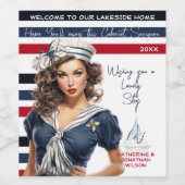 Mooi rood blauw nautische pin-up meisje custom wijn etiket (Enkel label)