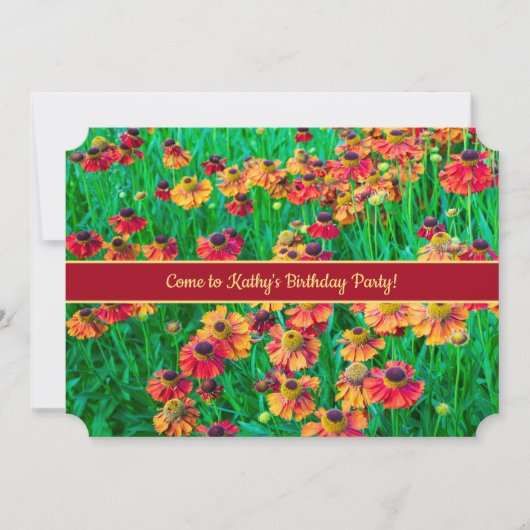 Mooi Rood en Goud Helenium Verjaardagsfeest Kaart (Voorkant)