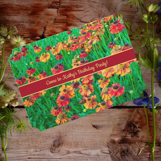 Mooi Rood en Goud Helenium Verjaardagsfeest Kaart