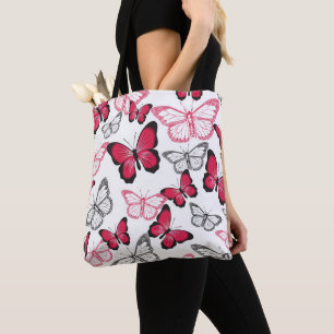 Mooi rood en zwart vlinder kunstpatroon tote bag