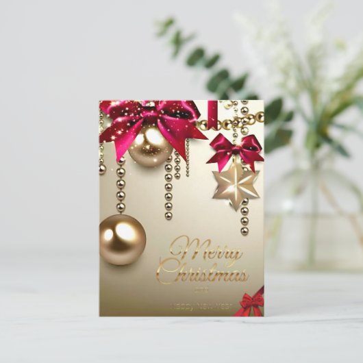 Mooi rood goud vrolijk kerstnieuwjaar briefkaart (Staand voorkant)