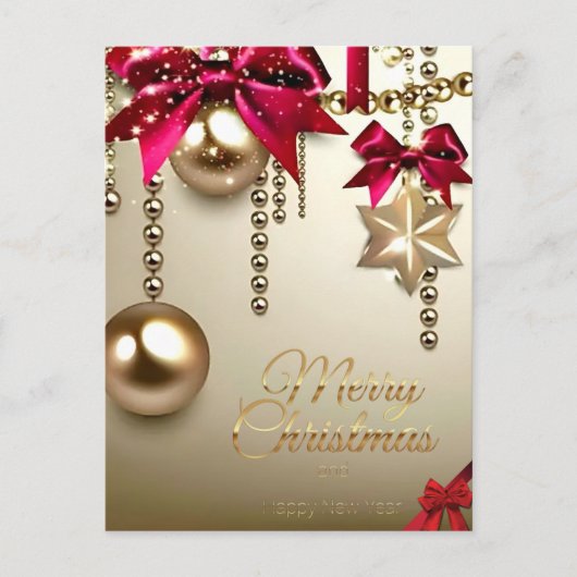 Mooi rood goud vrolijk kerstnieuwjaar briefkaart (Voorkant)