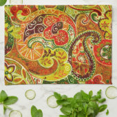 Mooi rood groen paisley Floral Pattern Theedoek (Gevouwen)
