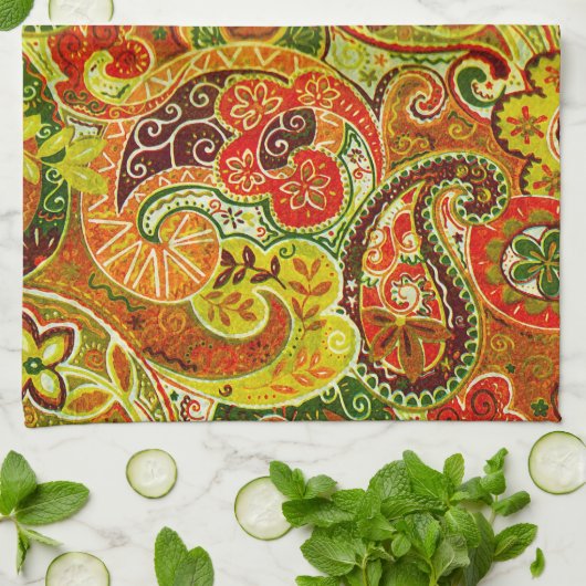 Mooi rood groen paisley Floral Pattern Theedoek (Gevouwen)