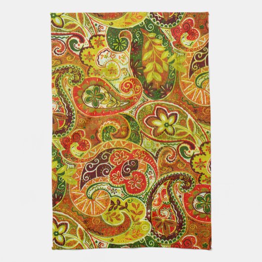 Mooi rood groen paisley Floral Pattern Theedoek (Verticaal)