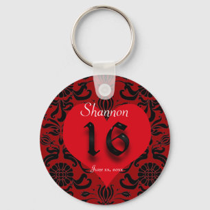 Mooi rood hart, Damask, zweet Sixteen Favor Sleutelhanger