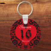 Mooi rood hart, Damask, zweet Sixteen Favor Sleutelhanger (Voorkant)
