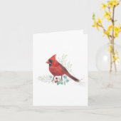 Mooi rood kardinaal schilderen kaart (Gele Bloem)