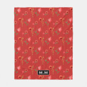 Mooi Rood Klaprozen Patroon Monogram Fleece Deken (Voorkant)