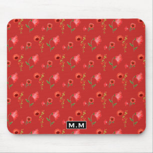 Mooi Rood Klaprozen Patroon Monogram Muismat
