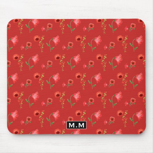 Mooi Rood Klaprozen Patroon Monogram Muismat (Voorkant)