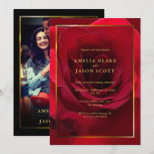 Mooi rood roségoud Lijst met foto bruiloft Kaart (Voorkant / Achterkant)