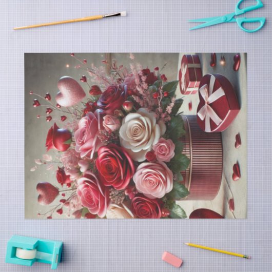 Mooi Roos Bloemen Valentijnen Dag Tissue Papier (Craft)