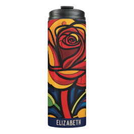 Mooi Roos Bloemen Zwart Thermische Tumbler Thermosbeker