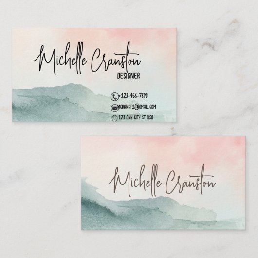 Mooi Roos Blush en Groene Waterverf Visitekaartje (Voorkant / Achterkant)