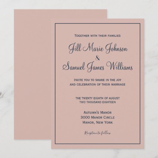 Mooi Roos en blauw huwelijk Kaart (Voorkant / Achterkant)