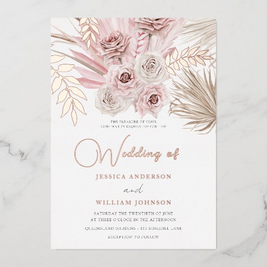 Mooi Roos en blush ivoor bruiloft Folie Uitnodiging (Voorkant)