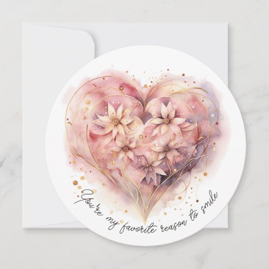 Mooi Roos gekleurd Waterverf hart Feestdagenkaart (Voorkant)