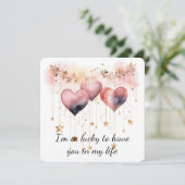 Mooi Roos gekleurd Waterverf hart Feestdagenkaart (Staand voorkant)