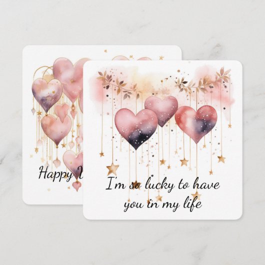 Mooi Roos gekleurd Waterverf hart Feestdagenkaart (Voorkant / Achterkant)